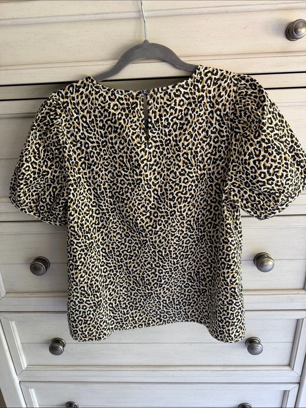 J. Crew Leopard Print Short Puff Sleeve Blouse in Beige and Black SZ Small